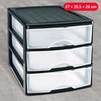 Cajonera Almacenamiento Plástico de Sobremesa, 3 Cajones, Ideal para Ordenar y Organizar el Hogar, Negro