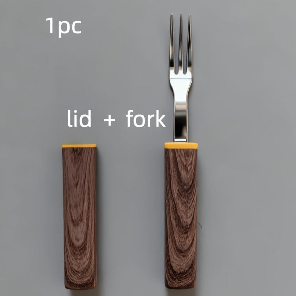 Juego de utensilios de viaje marrones de 2/4/8 juegos | Cubiertos para camping al aire libre | Utensilios reutilizables para el almuerzo en la oficina | Tenedor de mesa portátil y cubiertos con mangos de plástico con grano de madera | Regalos de Navidad p
