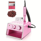 Kit Portátil de Lima Eléctrica para Uñas con 20,000 RPM, Múltiples Brocas y Tiras Pulidoras Para Remover Acrílico o Gel en Salón u Hogar - Rosa