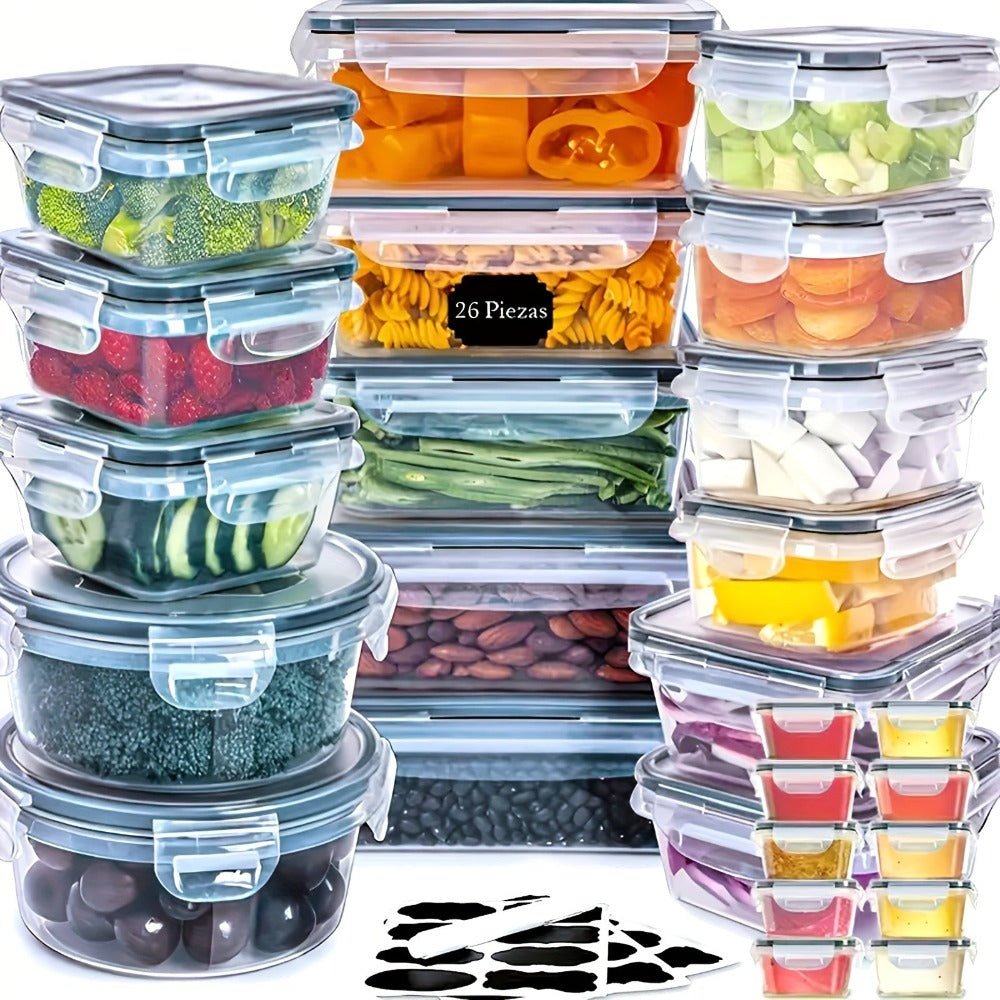 Caja de Almacenamiento de Alimentos con Tapa, 52/28 piezas (26/14 Contenedores + 26/14 Tapas), Caja para Preparar Comidas, Desde Pequeño Hasta Grande, Juego de Latas de Almacenamiento Sellado, Apto para Lavavajillas, Microondas y Congeladores, Regalo de P