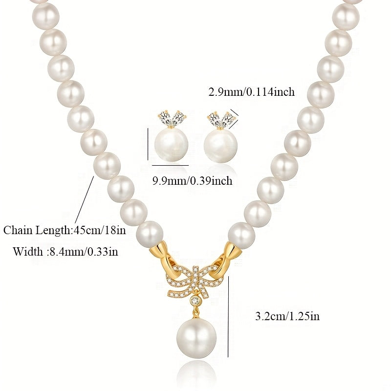 Joyería para mujer de plata 925, collar con lazo de perlas de agua dulce, aretes de botón con perlas de circonita sintética y orejas de conejo, grado AAAA, criado a mano, tamaño grande de 8 mm, seleccionado, Halloween, Navidad, Día de San Valentín, cumple