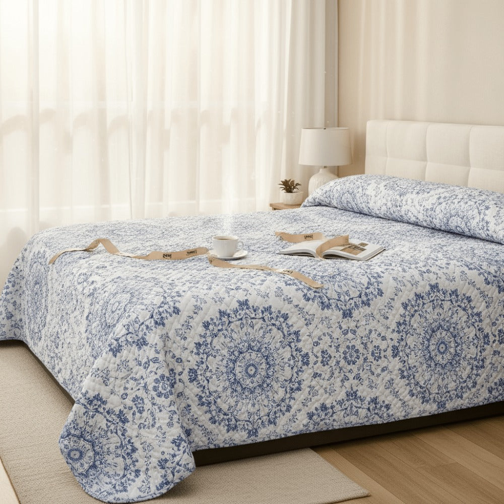 Edredón Ligero Estampado de Verano, Colcha Pinsonic de Microfibra Reversible Bouti, Cubrecama Moderno con Patrón en Relieve Transpirable para Todas las Estaciones, Decoración de Dormitorio para Primavera y Verano (Sin Fundas de Almohada) para Todas las Ta