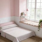 Juego de cama de 3 piezas con estampado de verano | Sábana bajera, colcha, funda de almohada | Estampado sencillo de hojas coloridas | Tela suave | 90 cm - Varios tamaños disponibles - Rosa