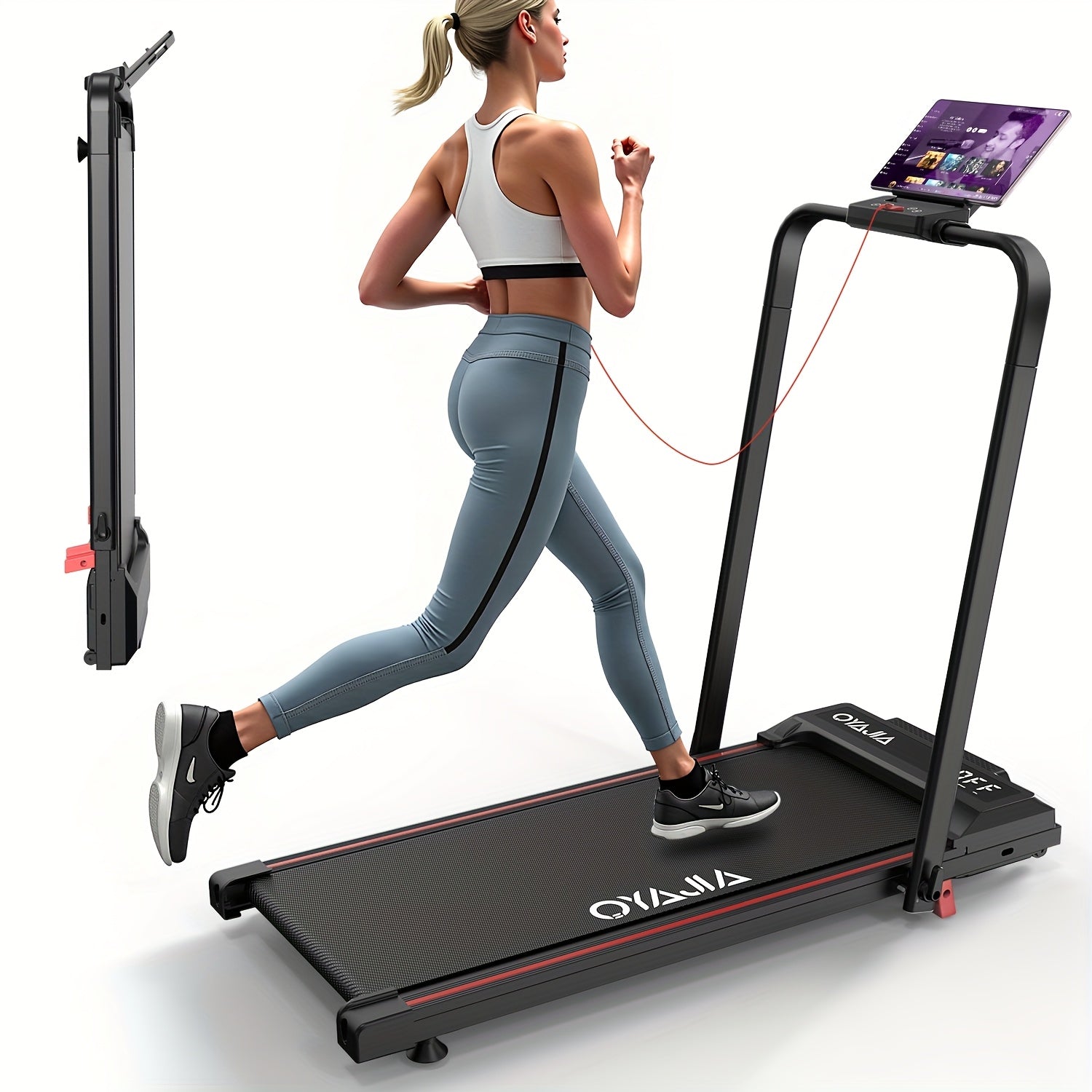 2 En 1 Alfombra de Caminata Plegable para Máquina de Caminata Eléctrica Doméstica con Control Remoto y Pantalla LCD, Alfombra de Caminata Compacta 1-6 KMH, Alfombra de Caminata Plegable para Entrenamiento en la Oficina en Casa, Sin Batería