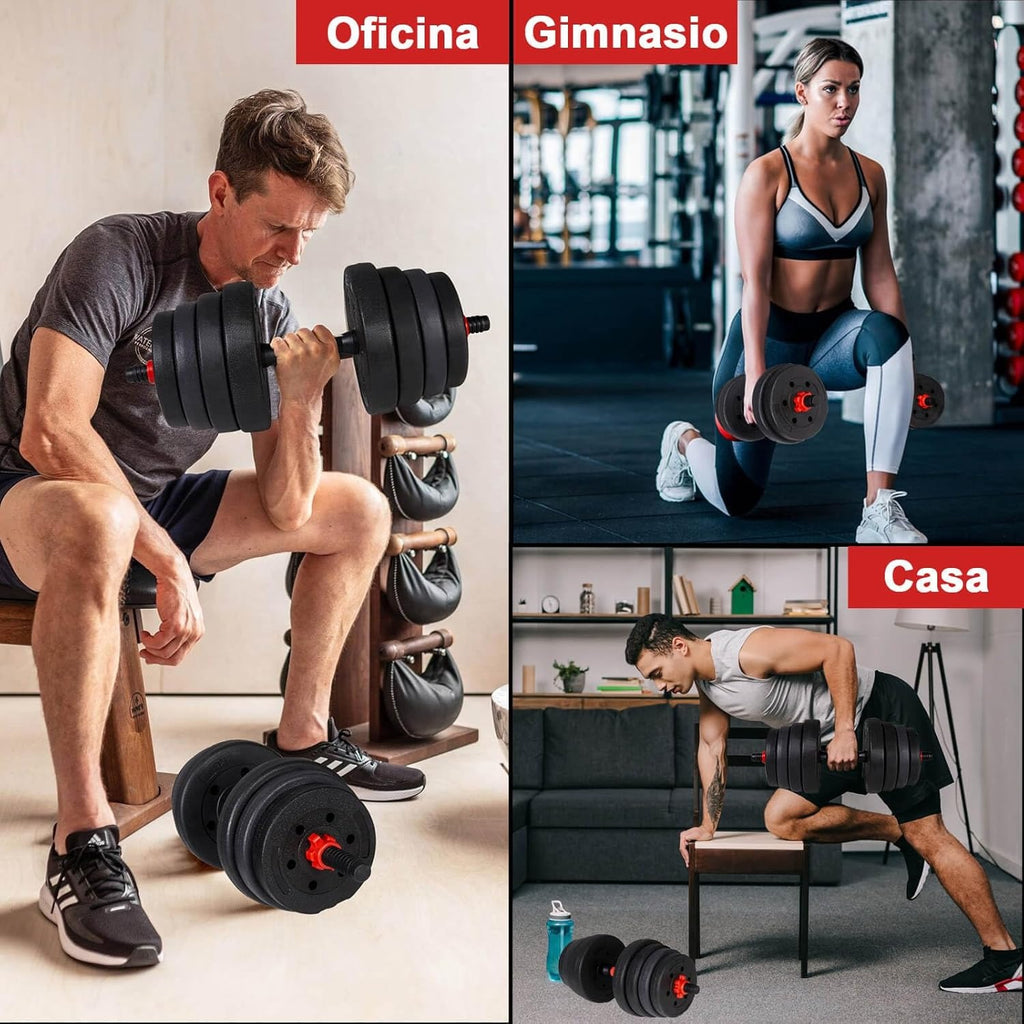 Mancuernas ajustables de 10/15/20/30/40 kg, juego de pesas multiusos con barras rectas y mangos antideslizantes, pesas ajustables para culturismo y fitness en el gimnasio en casa.
