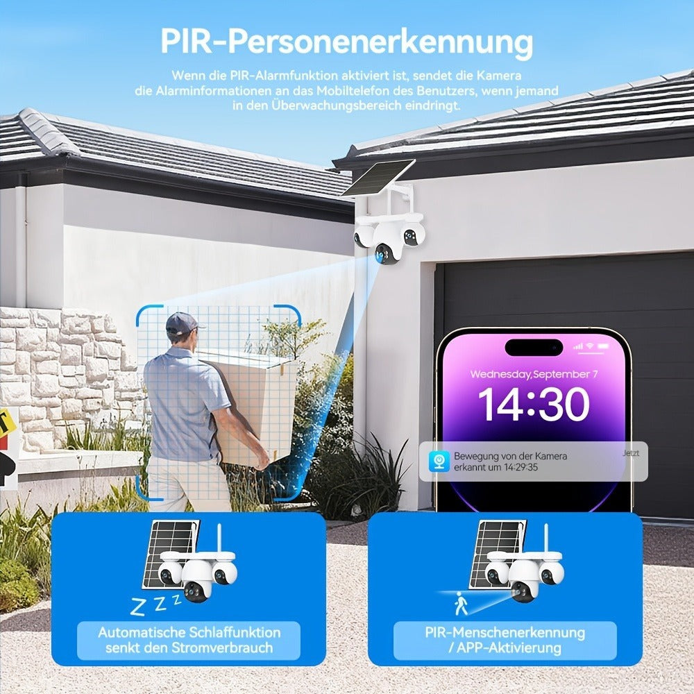Cámara de Seguridad Inteligente para el Hogar V380MAX | Grabación de 8MP durante todo el día, compatible con Wi-Fi de 2.4GHz y 4G LTE, sistema de vigilancia inalámbrico con energía solar. Cuenta con rotación de 360°, visión nocturna a color, audio bidirec