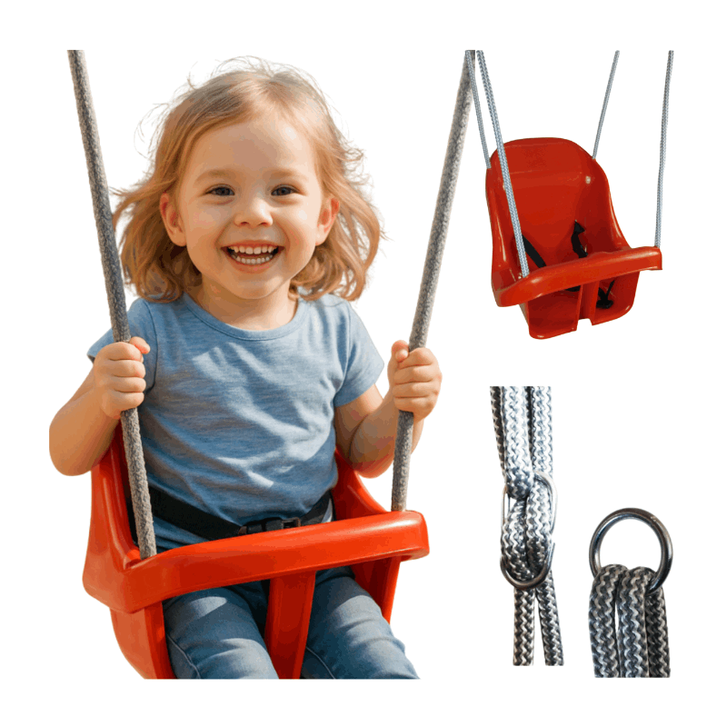 Colgacama tipo cubo para niños con cinturón de seguridad y cuerdas ajustables, asiento con respaldo alto y protección lateral, polipropileno duradero resistente a las condiciones climáticas y radiación UV, colgacama fácil de limpiar para el jardín, terraz