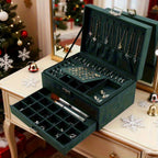 Caja Organizadora de Joyas de 3 Niveles con Cerradura de Llave - Compartimentos Forrados en Terciopelo Suave, Ideal para Aretes, Collares, Pulseras, Anillos - Caja de PU en Tono Pastel, Diseño Retro, Regalo Perfecto para (Navidad, Bodas), Cajas de Joyería