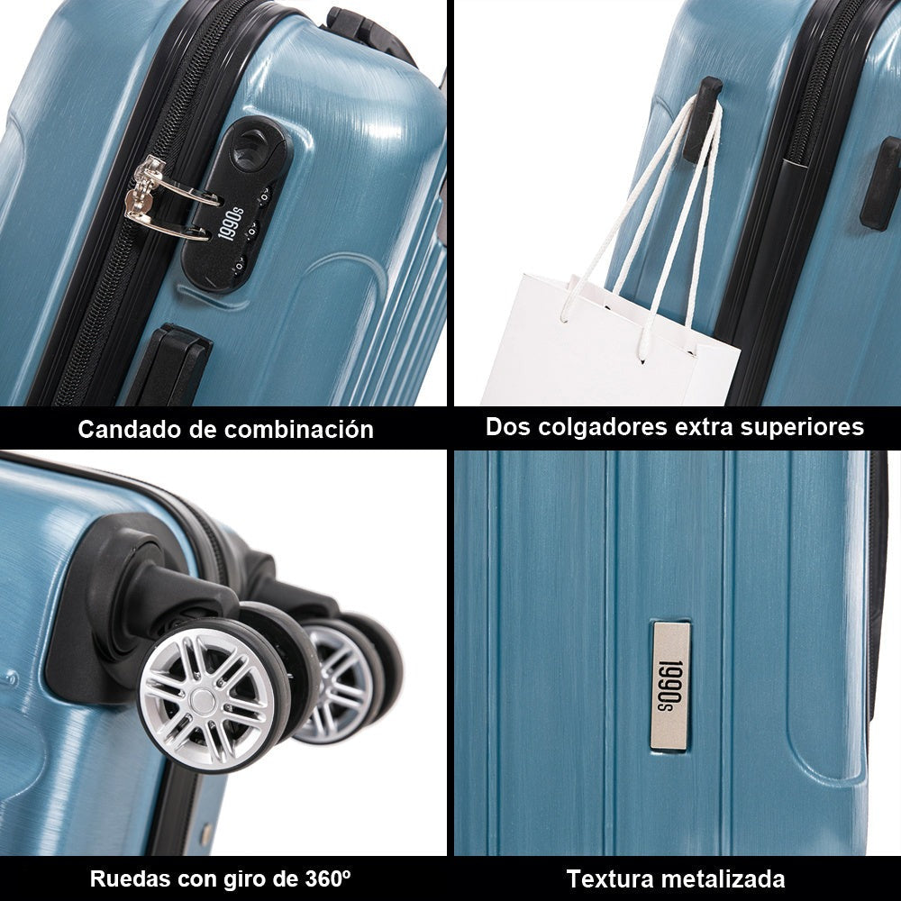 Maleta de Cabina Policarbonato 55x40x20cm (40L) - 20 Pulgadas - Negro/Azul/Amarillo/Rojo/AzulMarino/Plaeada/RosaDorada/Menta