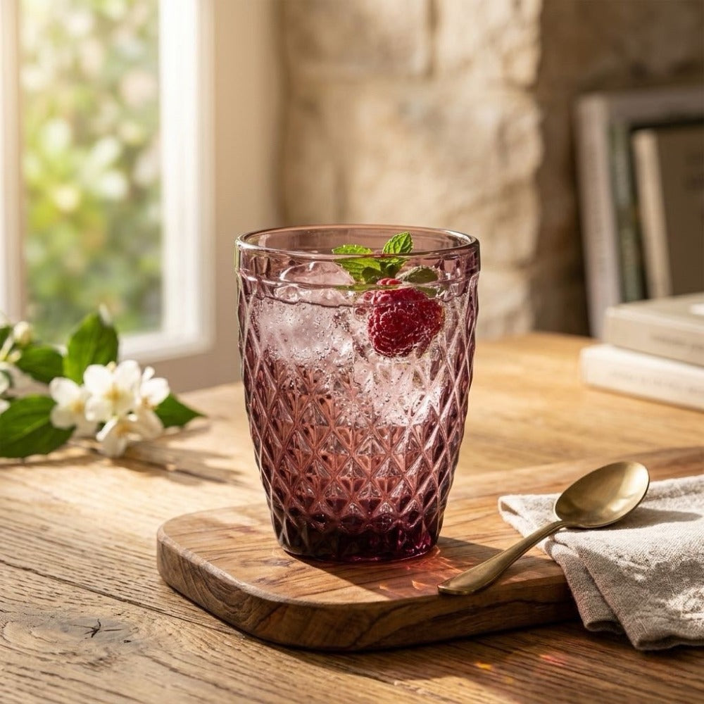 TRESV Set de 6 Vasos de Cristal 250ml | Diseño de Diamante Elegante | Aptos para Lavavajillas | Vidrio Sin Plomo para Agua y Refrescos