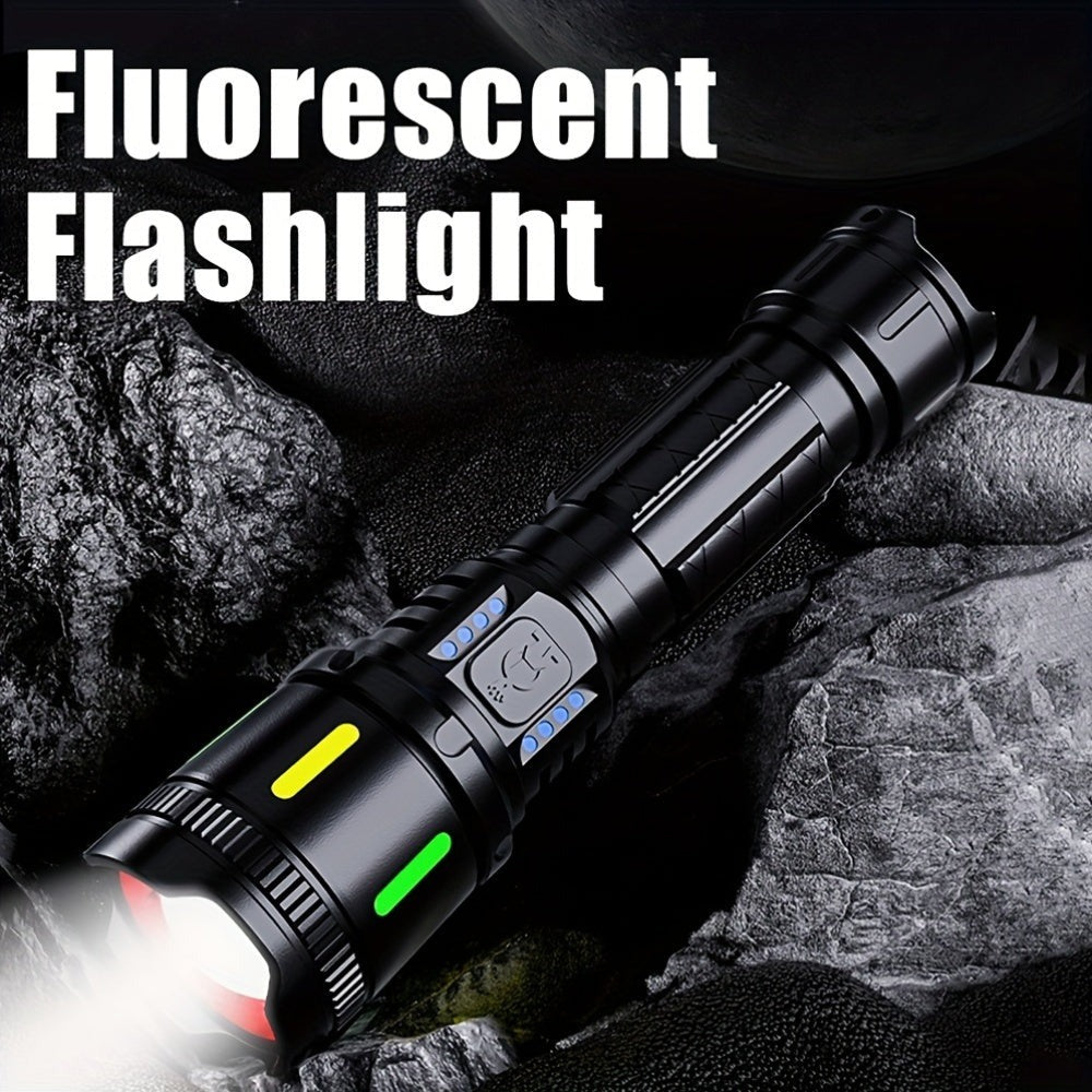 1 linterna recargable potente de alto lumen, 4 modos de iluminación, linterna LED zoomable, linterna de emergencia portátil de aleación de aluminio con pantalla electrónica, para emergencias comerciales, pesca, camping, exploración, caza, senderismo