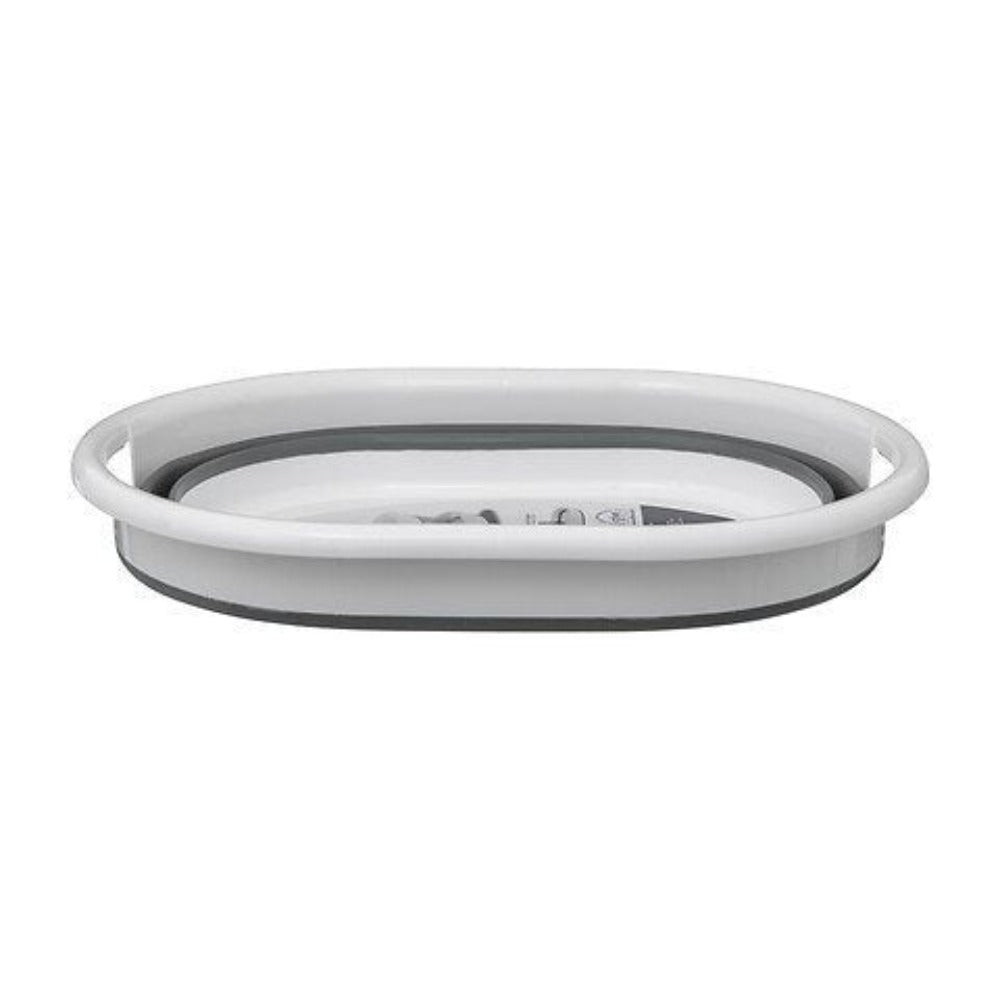 Cubo para la colada retráctil blanco y gris 21 l. Ideal para ropa sucia, Dobla, Juega, Lleva contigo.