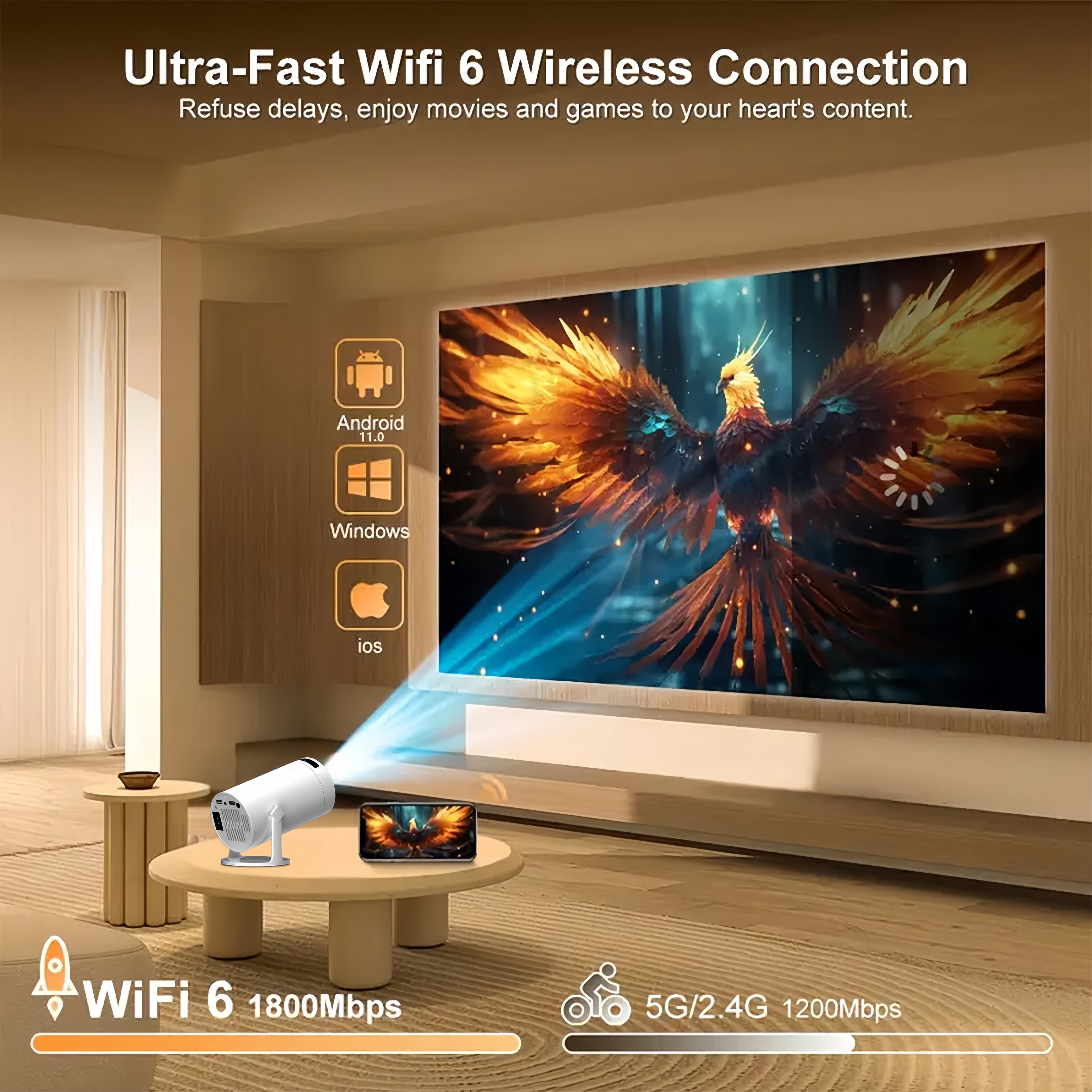 Proyector | Proyector Mini de Cine en Casa 2026, Sistema Android 11.0, Proyector 4K con WIFI 6 y BT 5.2, Decodificación 4K, Resolución Nativa