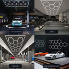 Paquete de 14 luces LED hexagonales con bordes - Luces de garaje, 680W 72420LUMEN luz blanca fría 6500K, iluminación de techo LED hexagonal para garaje, estudio, almacén, taller de detallado de autos
