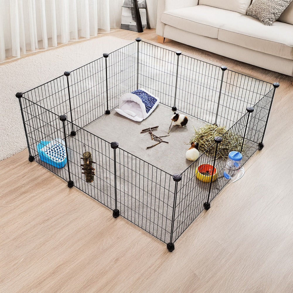 Parque de Mascotas en Bricolaje, Valla Metálica para Hámster y Conejitos, Aula para Animalitos, Negro