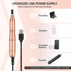 Juego de Taladro Eléctrico para Uñas con 20,000 RPM, Alimentado por USB, Incluye Anillos de Molienda y Cabezales de Repuesto, Ideal para Arte de Uñas de Salón y Entusiastas del Nail Art (Rosa/Dorado)