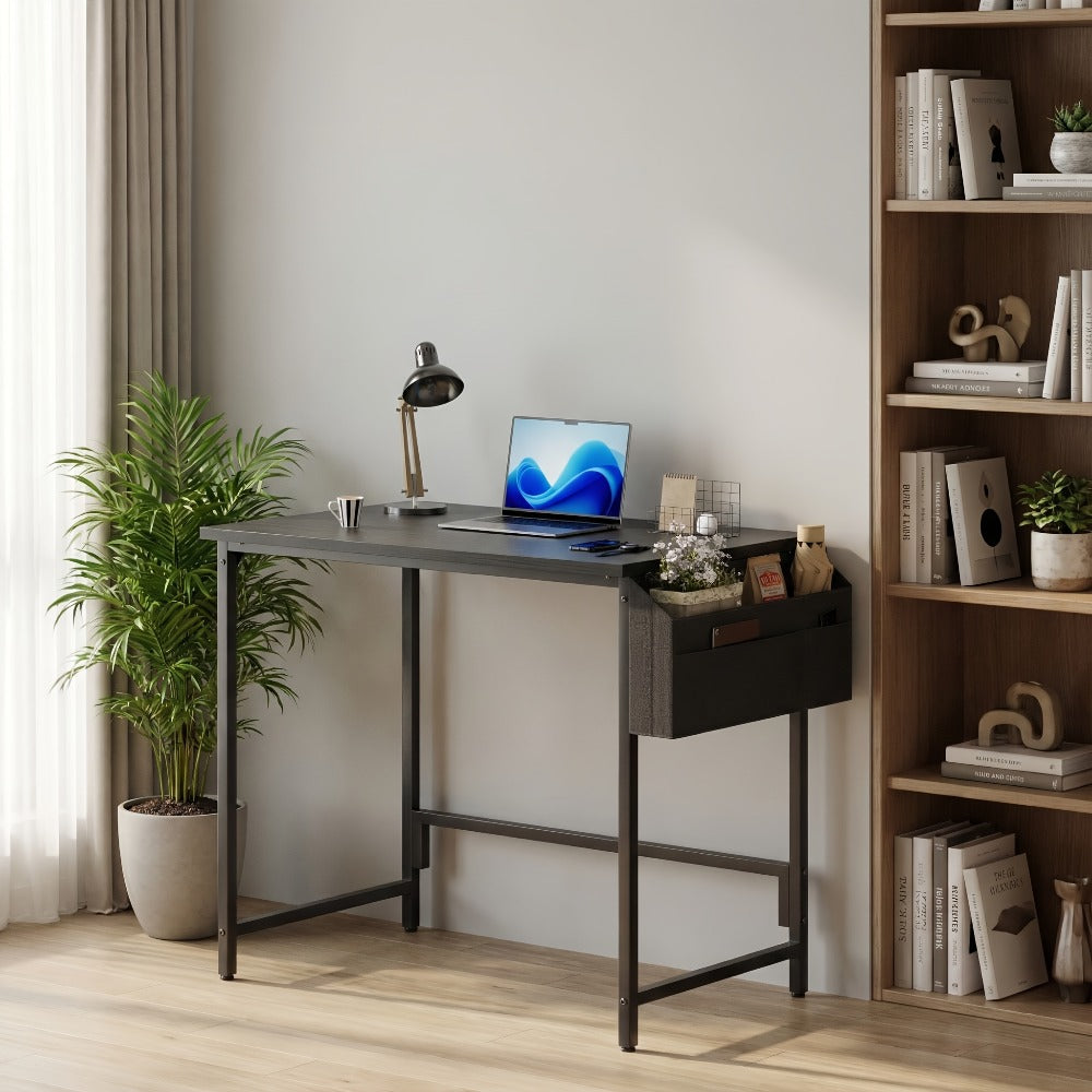 Escritorio, Escritorio para Computadora, Mesa Pequeña, 100 X 48 X 72 Cm/40X19X28In, Mesa de Oficina con Bolsa de Almacenamiento, Mesa para PC para Oficina, Estudio, Dormitorio, Estructura de Metal, Moderno y Fácil