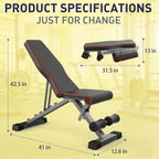 1 Banco de Halteres Plegable y Ajustable - Taburete de Fitness para Entrenamiento de Peso que Ahorra Espacio para Gimnasio, Entrenamiento Físico, Ejercicio Corporal y en Casa - Diseño Compacto, Portátil y Ergonómico