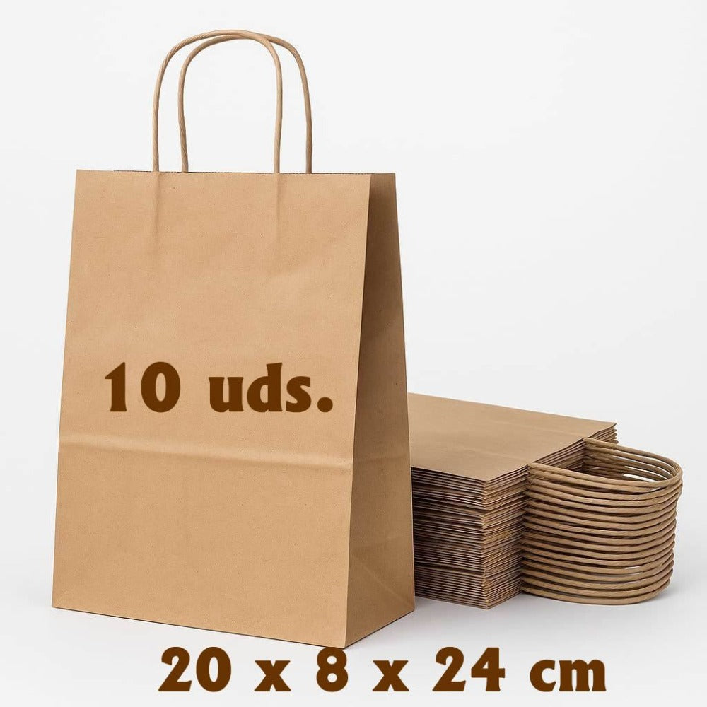 10/25/100 Uds Bolsas de Papel Marrón con Asa Rígida Bolsas Kraft para Comercio Regalos Navidad y Manualidades DIY