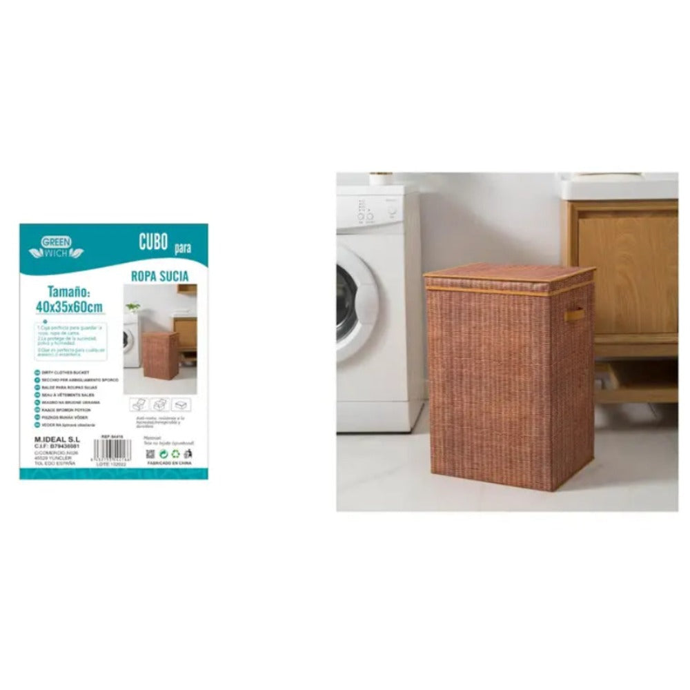 Cesta de lavandería grande de plástico con estampado de ratán y espacio de almacenamiento, cesta de lavandería para el baño, cesta para toallas de hotel de cinco estrellas, cesta de lavandería, dimensiones 40 x 35 x 60 cm