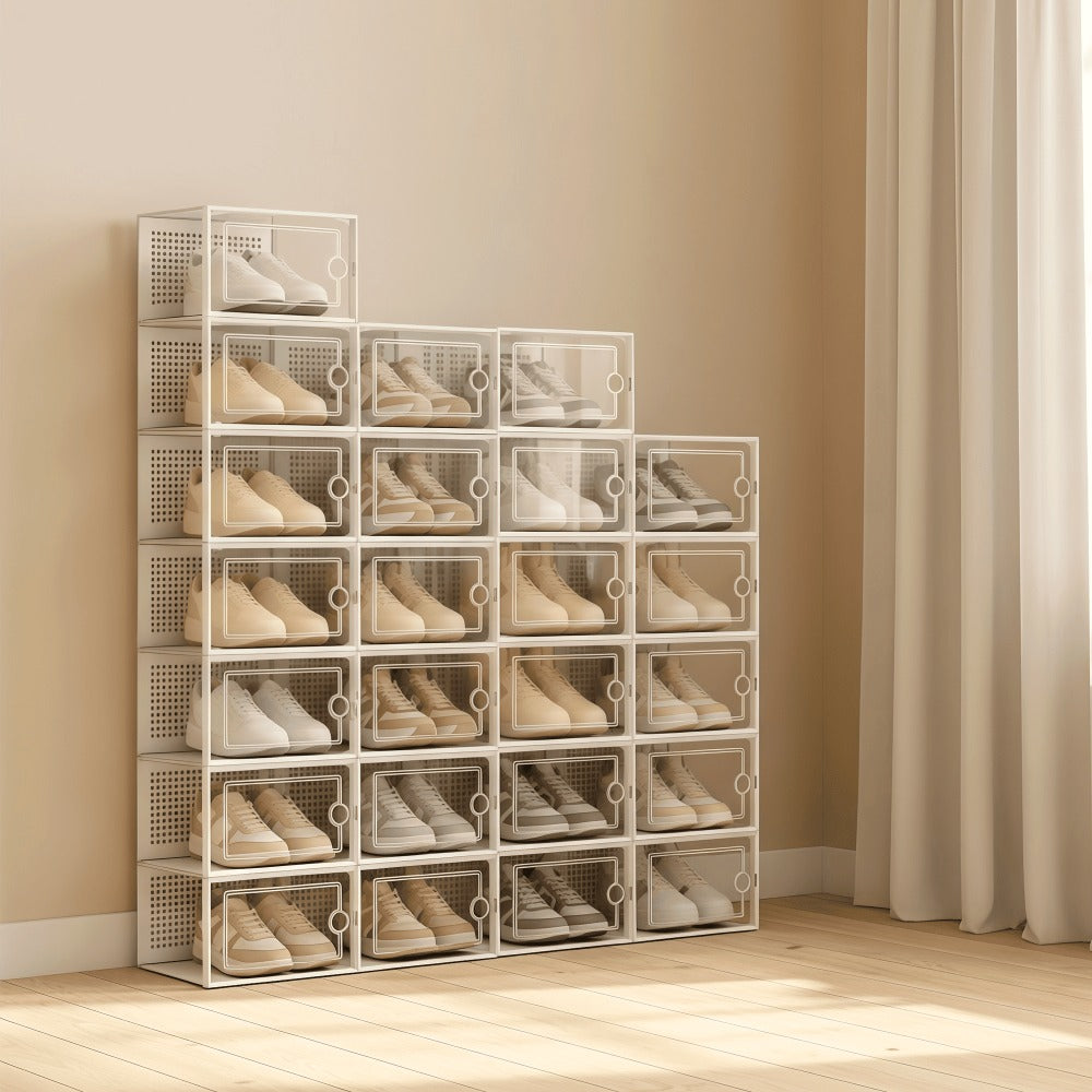 RELAXTY Pack Organizador de Calzado – Cajas DE Zapatos Transparentes Apilables con Apertura Frontal, Sistema Antivuelco y Ventilación