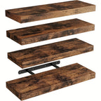 4 Estantes de Pared, Cada Uno Soporta 10kg, Estante Colgante Suspendido, Madera Maciza Natural, Resistente, Ahorra Espacio, Fácil de Instalar, Estantes Flotantes, Almacenamiento Decorativo Multifuncional para Sala, Cocina, Baño, Dormitorio, Estantes Flota