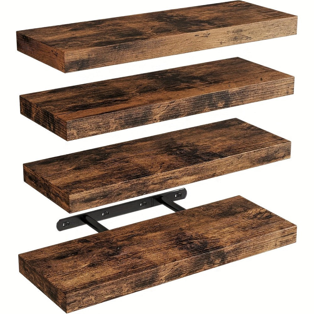 4 Estantes de Pared, Cada Uno Soporta 10kg, Estante Colgante Suspendido, Madera Maciza Natural, Resistente, Ahorra Espacio, Fácil de Instalar, Estantes Flotantes, Almacenamiento Decorativo Multifuncional para Sala, Cocina, Baño, Dormitorio, Estantes Flota