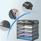 Organizador de escritorio de malla, bandeja de letras de 5 niveles, organizador de archivos apilable de malla, organizador de archivos de escritorio A4 para oficina en casa (Negro)