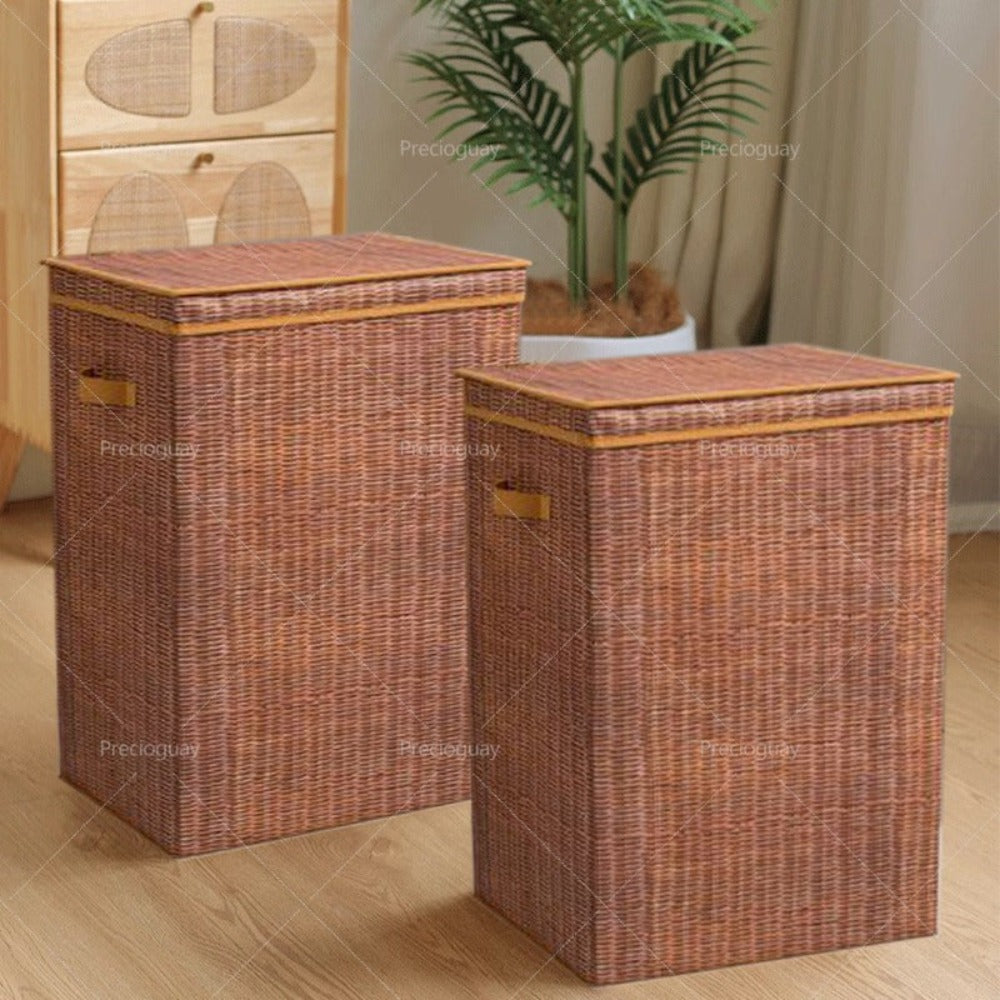 Cesta de lavandería grande de plástico con estampado de ratán y espacio de almacenamiento, cesta de lavandería para el baño, cesta para toallas de hotel de cinco estrellas, cesta de lavandería, dimensiones 40 x 35 x 60 cm