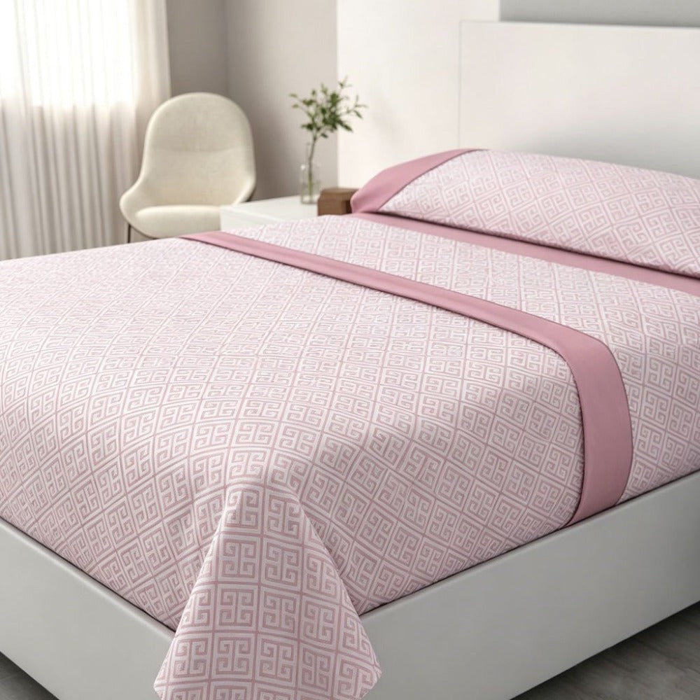 Juego de cama de 3 piezas con estampado de verano | Sábana bajera, colcha, funda de almohada | Estampado sencillo de hojas coloridas | Tela suave | 90 cm - Varios tamaños disponibles - Rosa