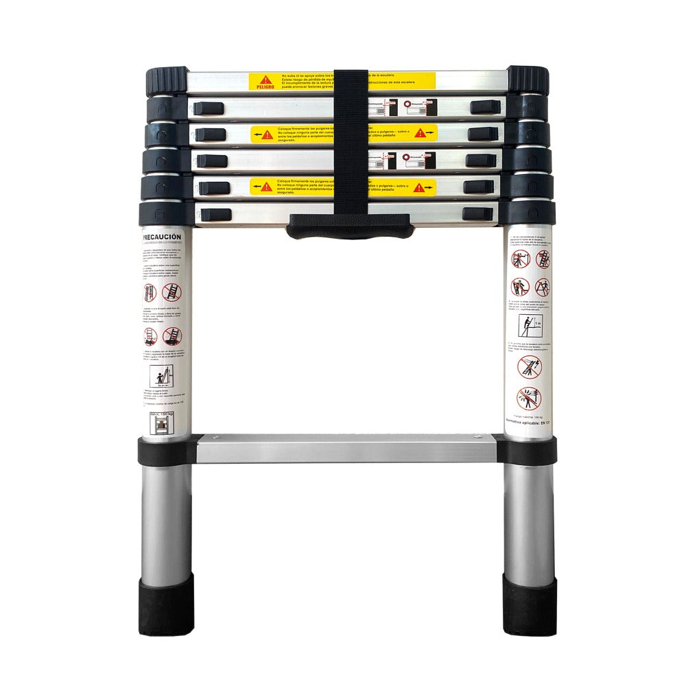 Escalera Telescópica de Acero Galvanizado Extensible y Plegable 2 a 4,4 Metros | Altura Ajustable por Peldaños con Cierre de Seguridad | Certificada EN131 para Uso Profesional y Doméstico | Base Antideslizante con Pies de Goma | Ideal para Reformas, Jardí