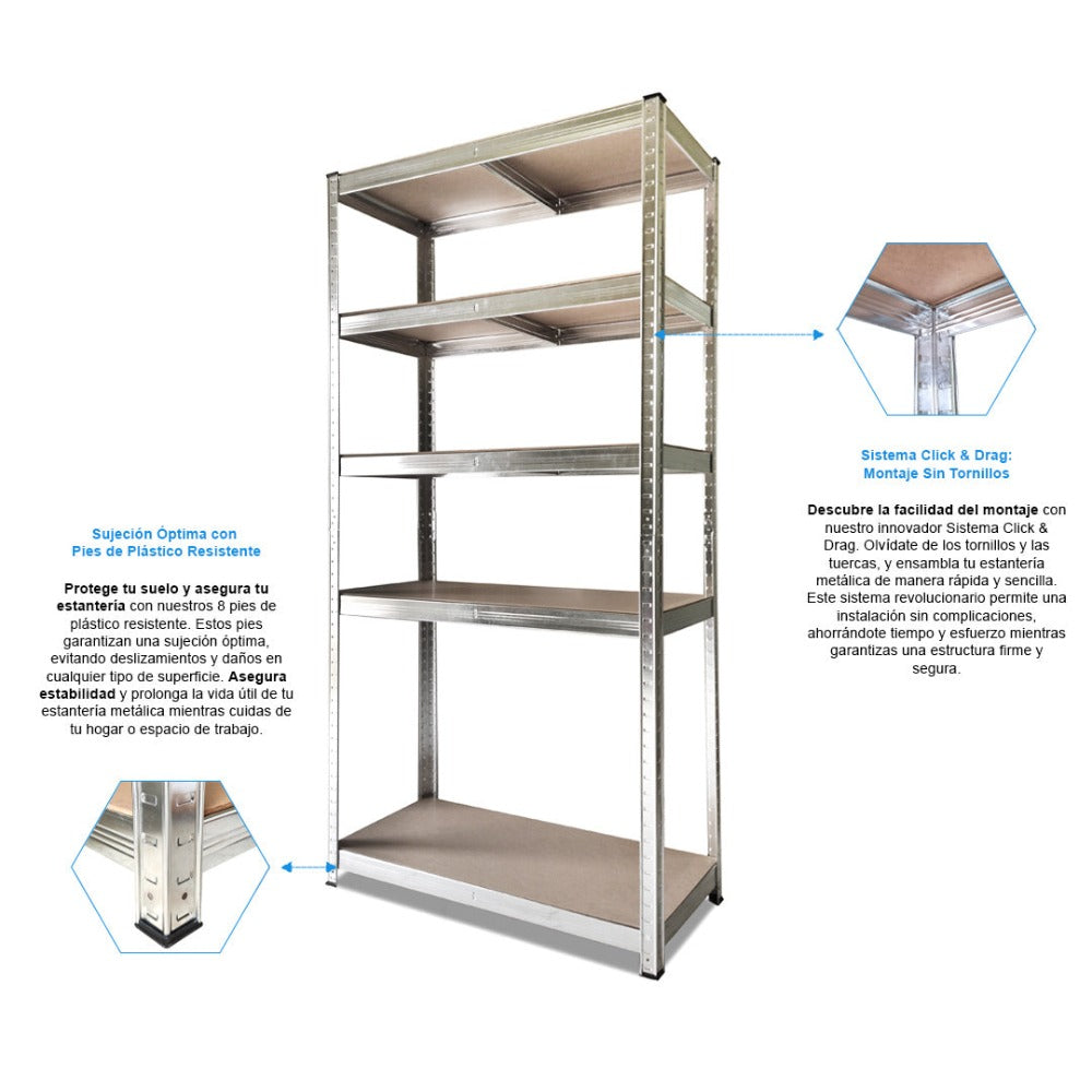 Estantería Metálica Galvanizada Nyana Home 875kg 5 Baldas 180x90x40cm