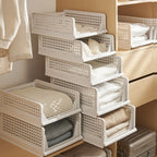 4pcs Organizadores Armario Plegables y Apilables, Cajones de Almacenaje con Separadores Extraíbles, Almacenaje y Organización para Dormitorio, Oficina y Baño, Plastico