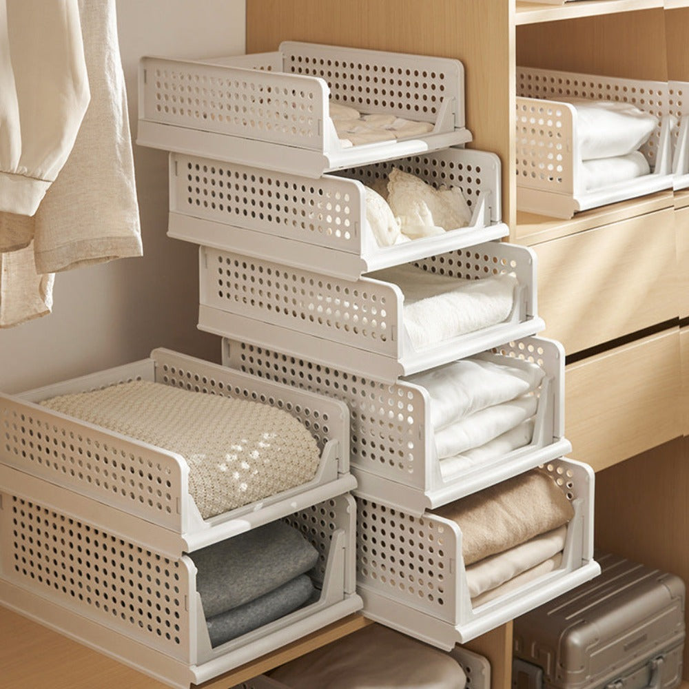 4pcs Organizadores Armario Plegables y Apilables, Cajones de Almacenaje con Separadores Extraíbles, Almacenaje y Organización para Dormitorio, Oficina y Baño, Plastico