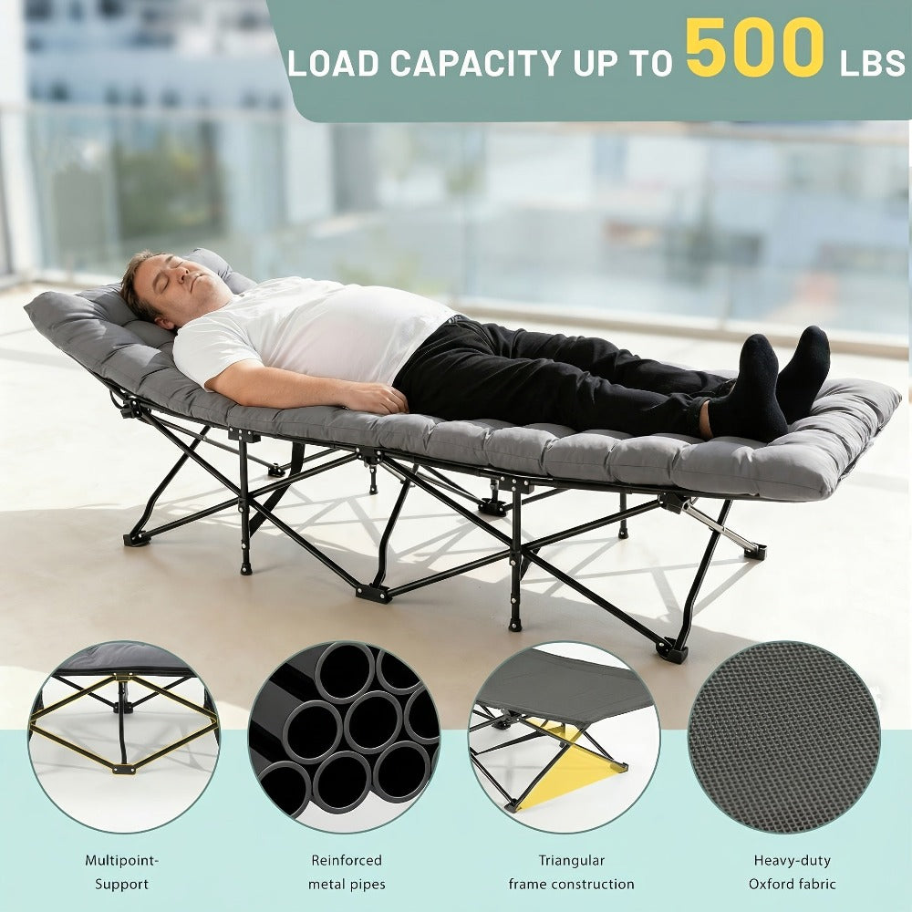 Cama de campaña para adultos con cojín extra grueso de 4 cm, cómoda y plegable, cama portátil para dormir, soporta 150 kg