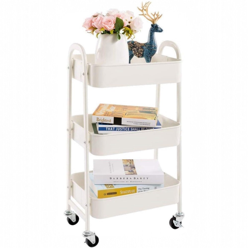 Estantera Metlica Modular de Almacenaje: Organizacin Verstil para Espacios Amplios y Compactos - Acero Galvanizado + 4 Baldas MDF, 70 x 39 x 29cm - 100Kg por Balda Estanteria cesta cesto de Fruta o Multiuso de 3 pisos ( fruta-001)