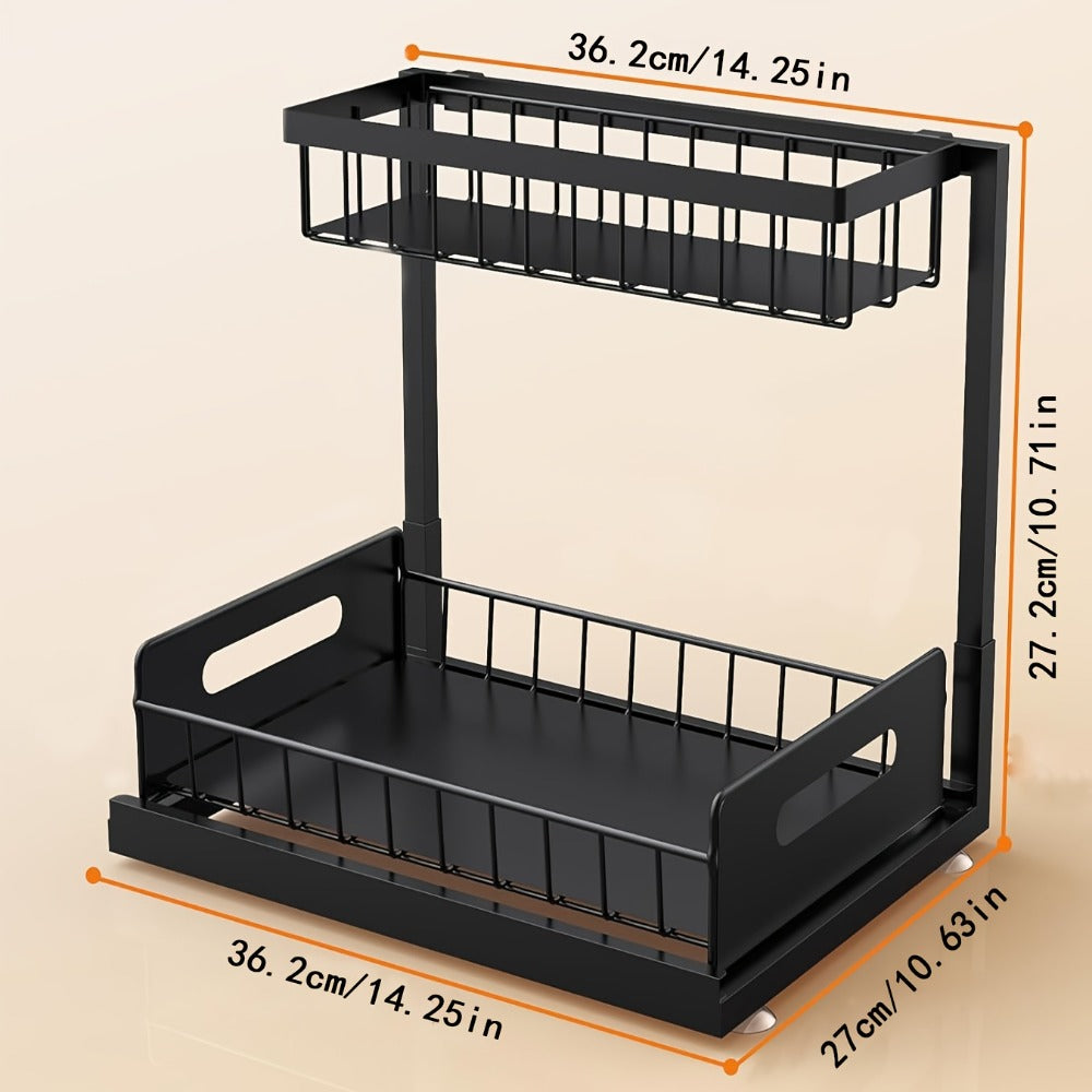 Organizador de Doble Capa para Debajo del Fregadero - Estante de Almacenamiento Extraíble de Plástico Resistente, Diseño Impermeable y Antioxidante que Ahorra Espacio, Adecuado para Cocina, Baño, Despensa, Lavandería - Fácil de Instalar