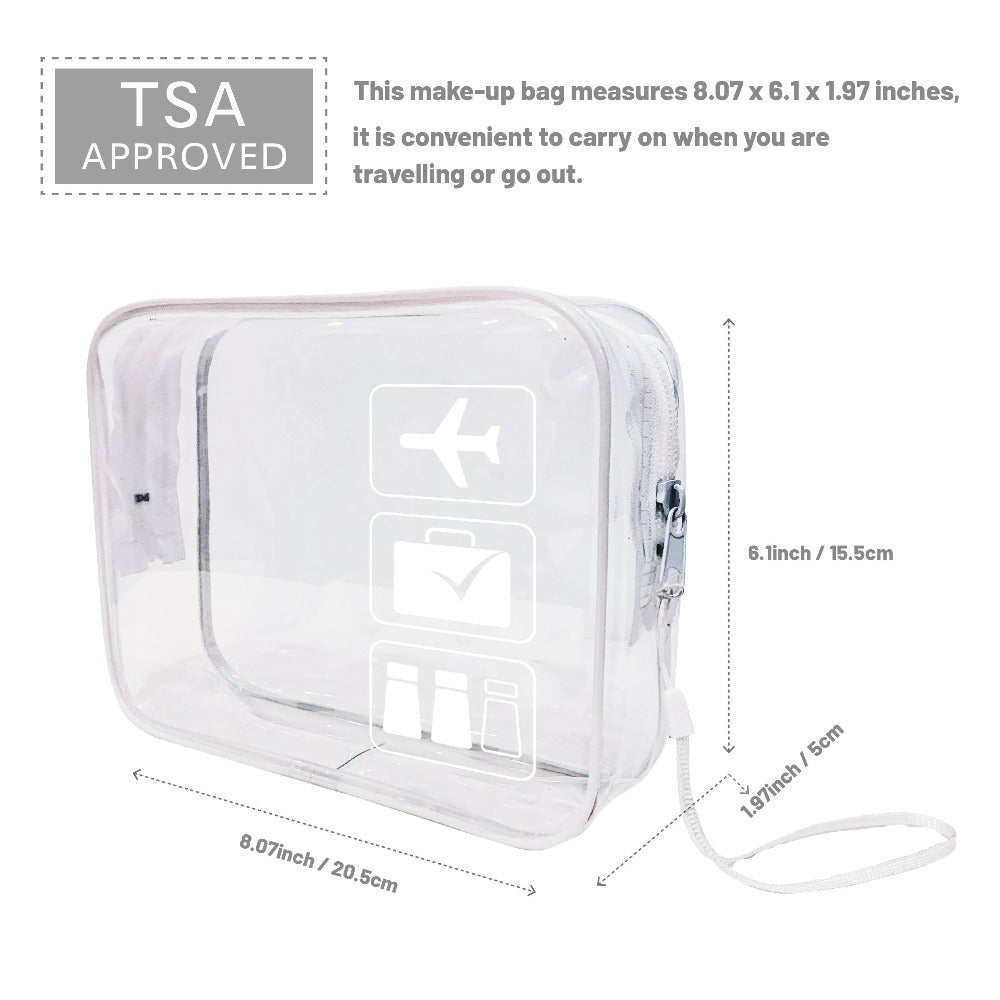 Neceser Transparente Aprobado por la TSA, Tamaño Cuarto para Equipaje de Mano en Aeropuertos, Diseño Transparente para Fácil Visualización, Ideal para Artículos de Cuidado de la Piel y Maquillaje, Equipaje de Mano para Aeropuerto | Aspecto Elegante | Adic