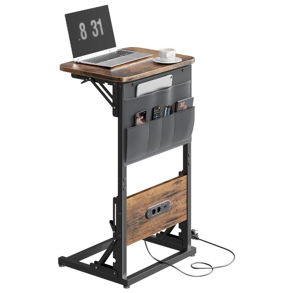 Escritorios de oficina, estaciones de trabajo para computadora con bolsa de almacenamiento, escritorio en forma de C con estación de carga, mesa plegable con 2 puertos USB y enchufes para trabajar, regalos para hombres, 4 colores disponibles