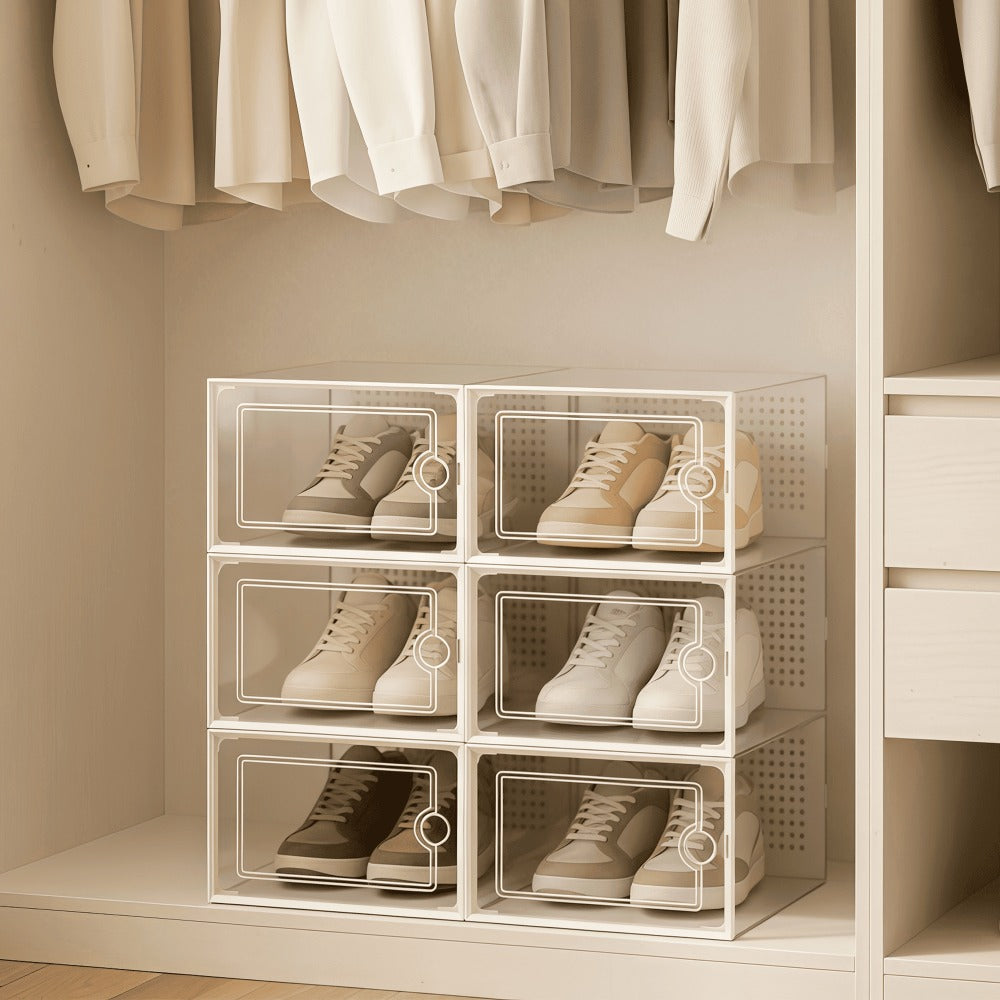 RELAXTY Pack Organizador de Calzado – Cajas DE Zapatos Transparentes Apilables con Apertura Frontal, Sistema Antivuelco y Ventilación