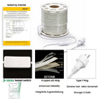Tiras de luces LED súper brillantes AC 220V 230V | Cinta adhesiva de 120 LED/m, Cinta LED para lámpara exterior, Blanco o Blanco Cálido para cocina, jardín, decoración de habitaciones del hogar, Iluminación interior con enchufe de alimentación europeo | M