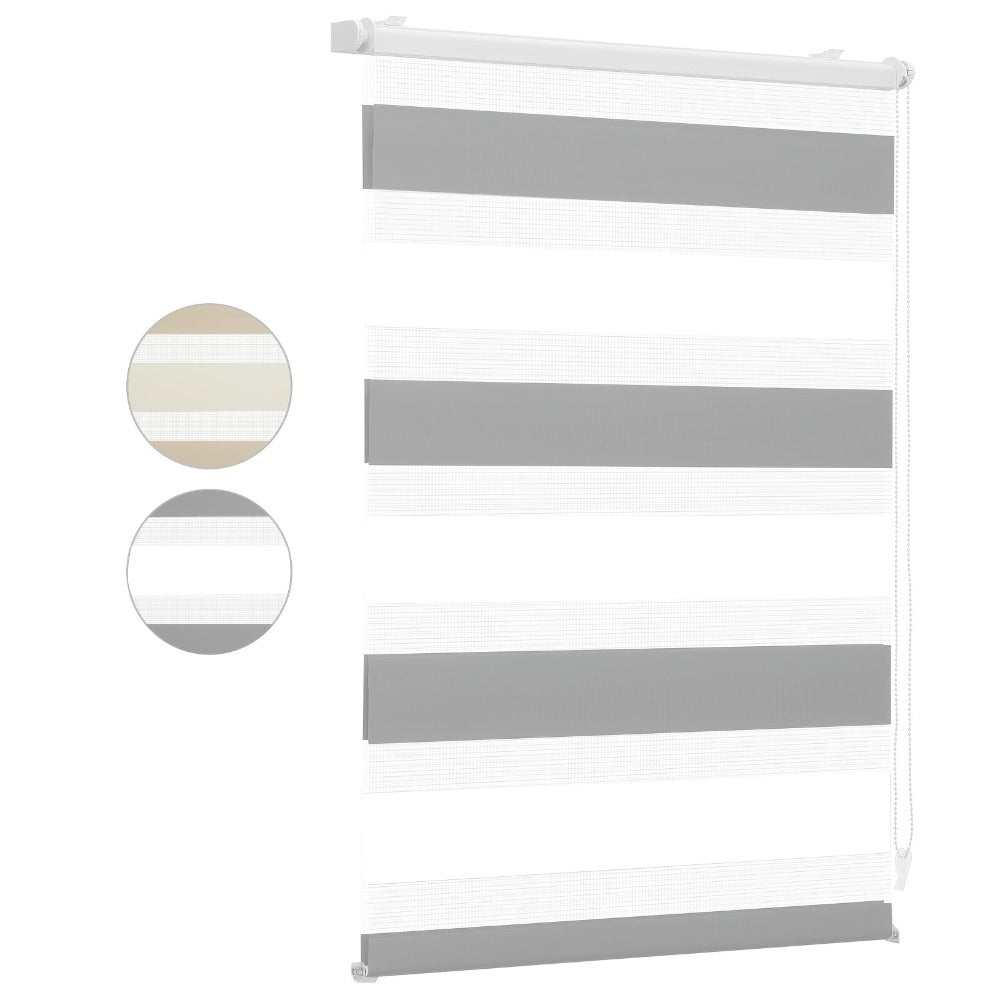 Persianas enrollables dobles Sekey con fijación de clip (no requiere taladrar) para ventanas, persianas enrollables dobles de dos tonos, persianas enrollables duo, protección solar, blanco y gris claro, marrón claro y gris-marrón, verde y verde claro
