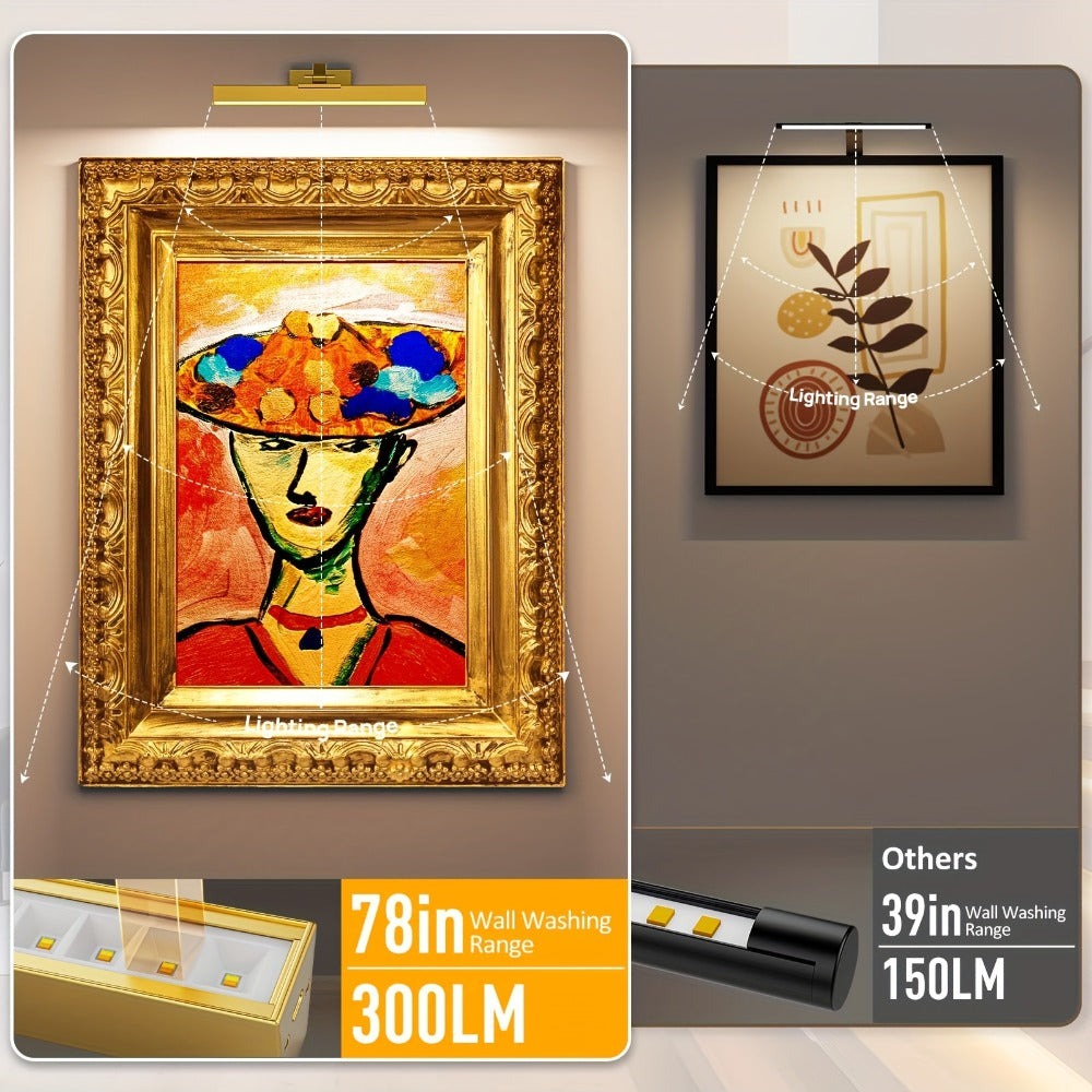 Luz LED trapezoidal inteligente, controlada remoticamente, disponible en negro y dorado, recargable, 5000mAh, CCT con 3 niveles de brillo de color ajustables, soporte de montaje con succión magnética, lámpara de pared, luz mural, luz para obras de arte