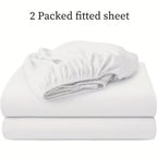 Paquete de 2 Sábanas Ajustables de 100% Poliéster Jersey 130gsm, Color Aleatorio, Sábana de Lino Completo, Falda de 30cm, Hipoalergénica, Sábana Transpirable, Adecuada Para Dormitorio, Residencia Estudiantil Y Habitación De Invitados, Lavable A Máquina, R