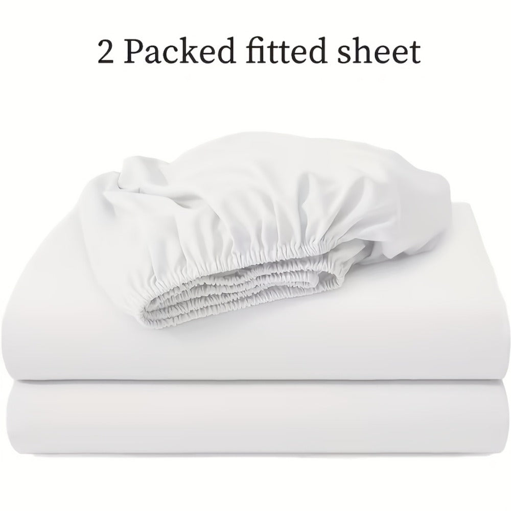 Paquete de 2 Sábanas Ajustables de 100% Poliéster Jersey 130gsm, Color Aleatorio, Sábana de Lino Completo, Falda de 30cm, Hipoalergénica, Sábana Transpirable, Adecuada Para Dormitorio, Residencia Estudiantil Y Habitación De Invitados, Lavable A Máquina, R