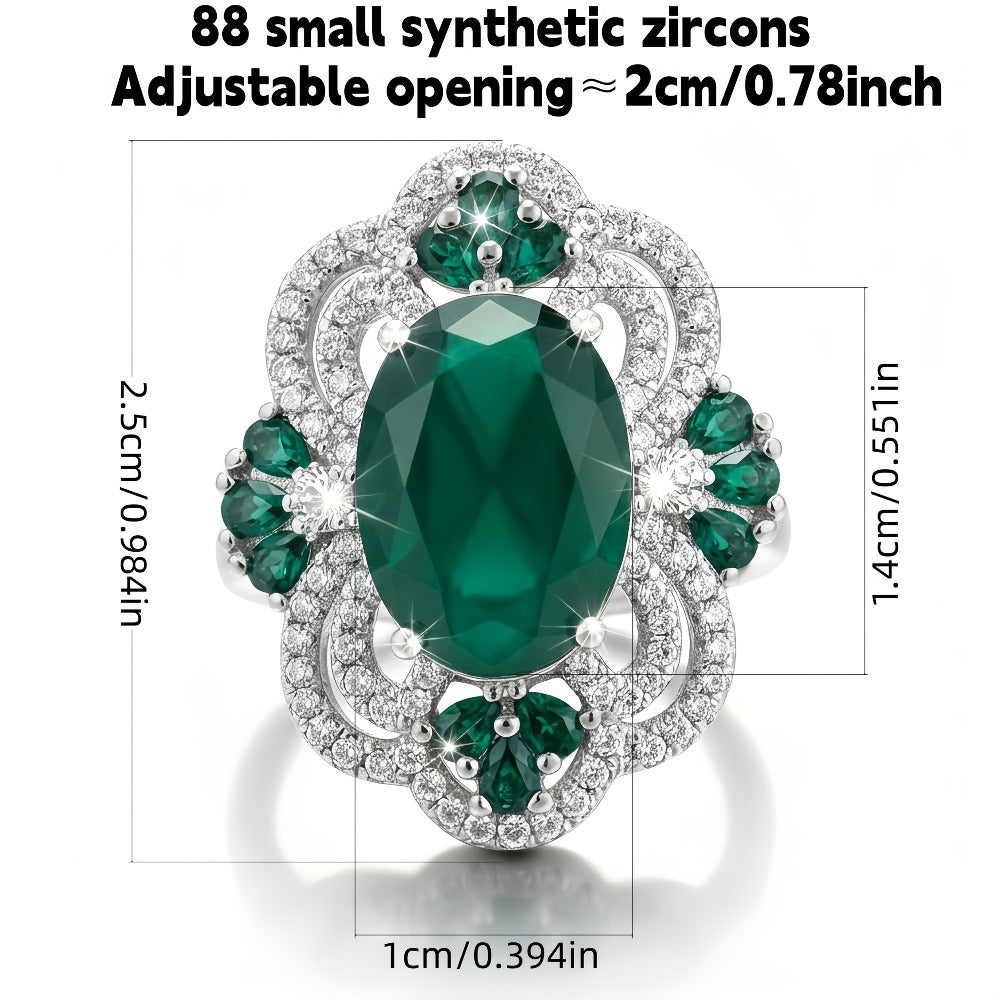 Anillo abierto ajustable para mujer S925, 4 quilates de circonita sintética verde creada en laboratorio, noble y lujoso, adecuado para bodas y banquetes, regalo de San Valentín, con caja de regalo premium