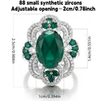Anillo abierto ajustable para mujer S925, 4 quilates de circonita sintética verde creada en laboratorio, noble y lujoso, adecuado para bodas y banquetes, regalo de San Valentín, con caja de regalo premium