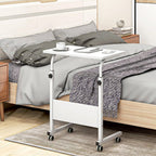 Mesa auxiliar con ruedas 60X40 cm Mesa para portátil Mesa Auxiliar de Altura Ajustable para Dormitorio Mesita de Noche Móvil Diseño Compacto que Ahorra Espacio