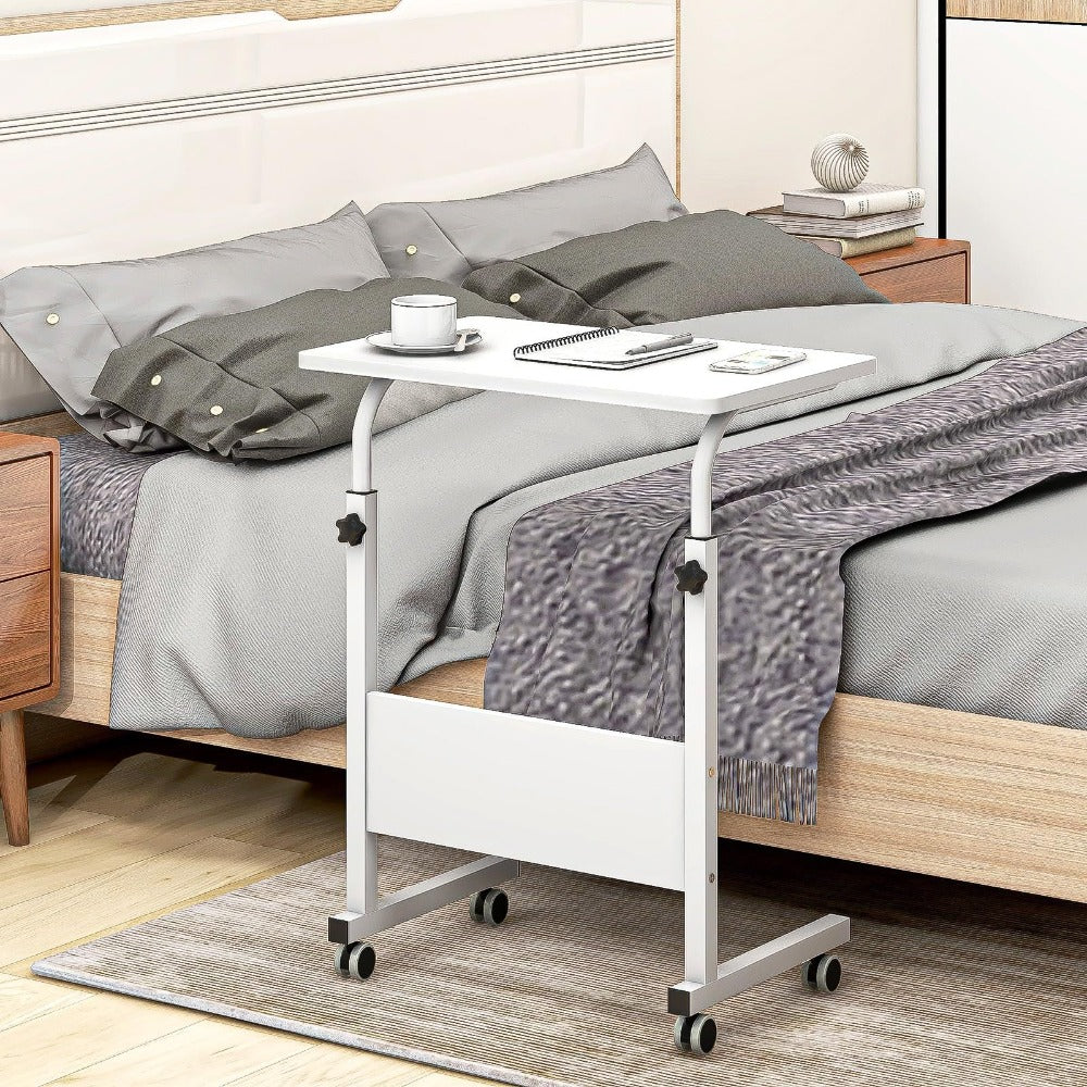 Mesa auxiliar con ruedas 60X40 cm Mesa para portátil Mesa Auxiliar de Altura Ajustable para Dormitorio Mesita de Noche Móvil Diseño Compacto que Ahorra Espacio