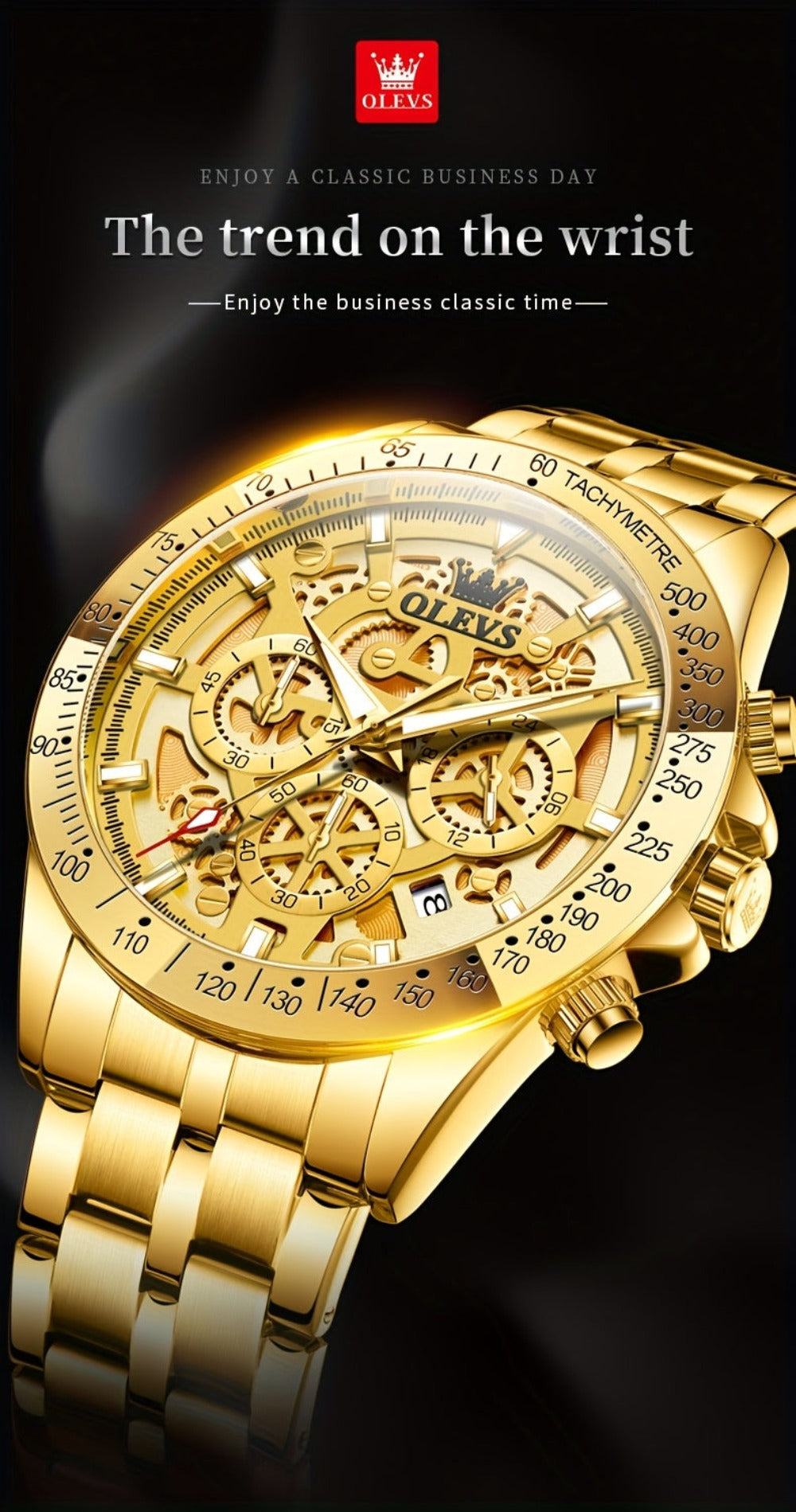 Reloj OLEVS para Hombres Relojes de Acero Inoxidable Lujo Cronógrafo Multifunción con Fecha Clásico Reloj de Negocios para Hombres Regalo para Hombres